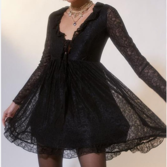 Urban Outfitters black lace dress goth Wednesday adams size Small - Picture 2 of 7